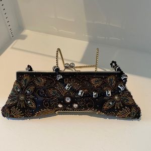 Artistically beaded & sequin clutch purse black evening bag